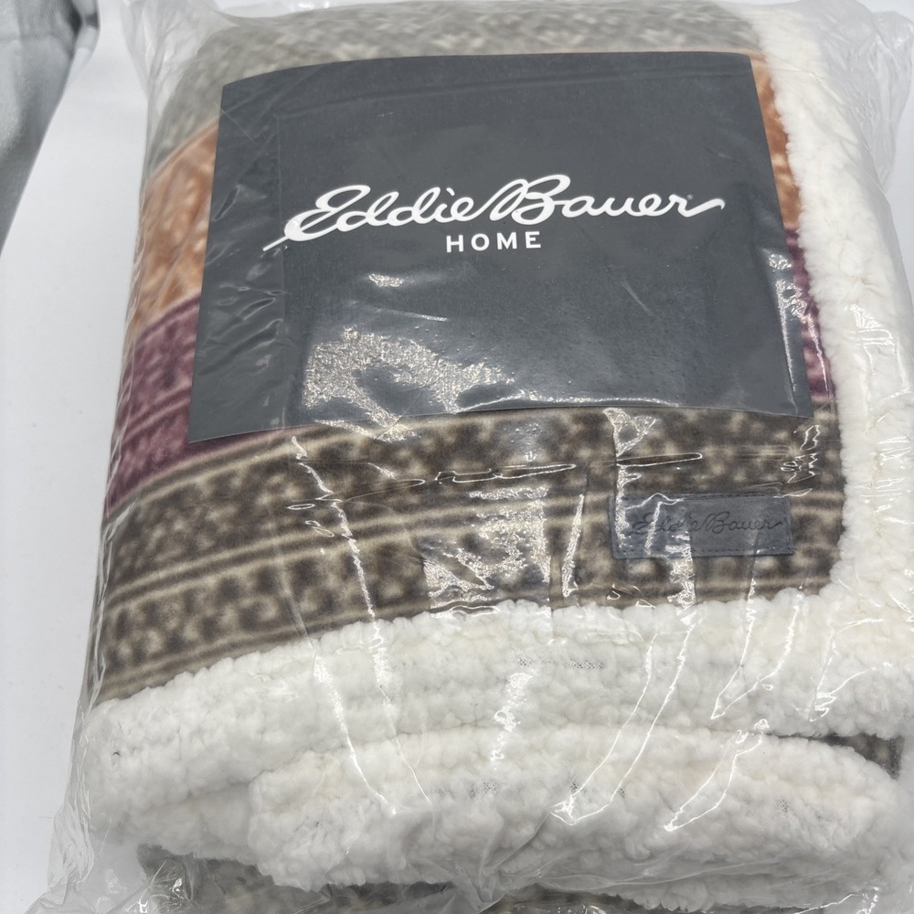 Eddie Bauer Home Sherpa Polyester 50 x 70" Multi Color Orange Pink  Brown NWT